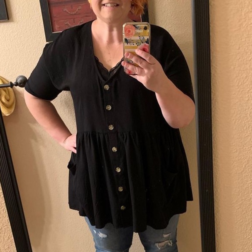 Agnes & Dora button up black top
